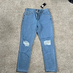 High rise Distressed Straight leg Jean